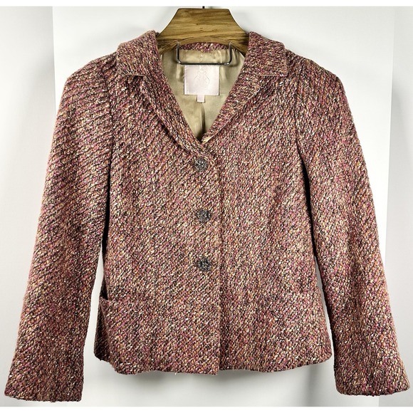 Rebecca Taylor Jackets & Blazers - Rebecca Taylor Tweed Blazer Jacket Pink,Orange,Tan Bling Sz 6 Wool Blend Career